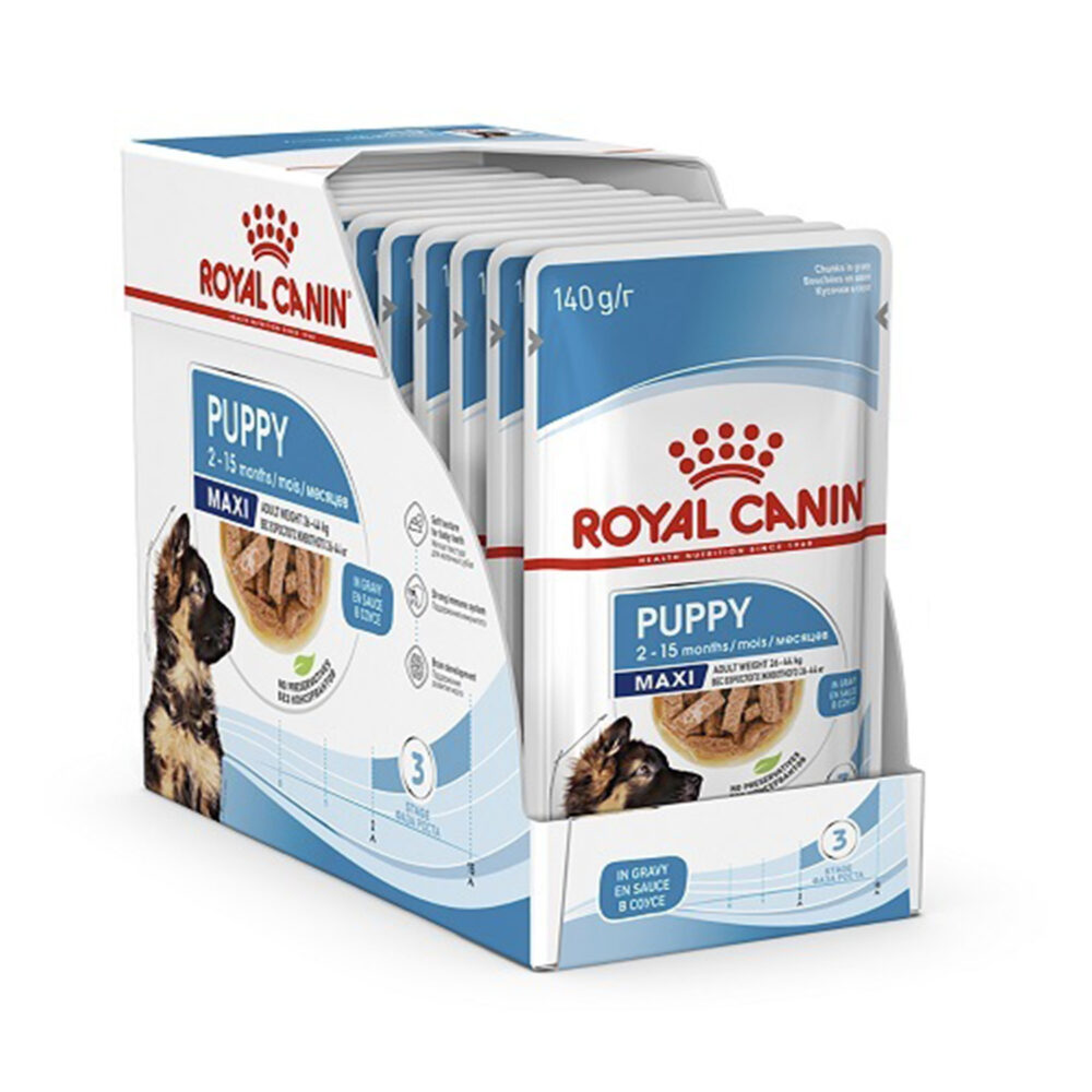 پوچ سگ رویال کنین Royal Canin مدل مکسی پاپی Maxi Puppy وزن 140G*10