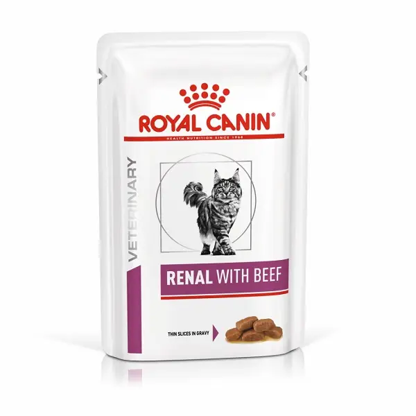 غذای پوچ درمانی گربه رویال کنین رنال طعم گوشت گاو ROYAL CANIN RENAL WITH BEEF 85G - Image 1