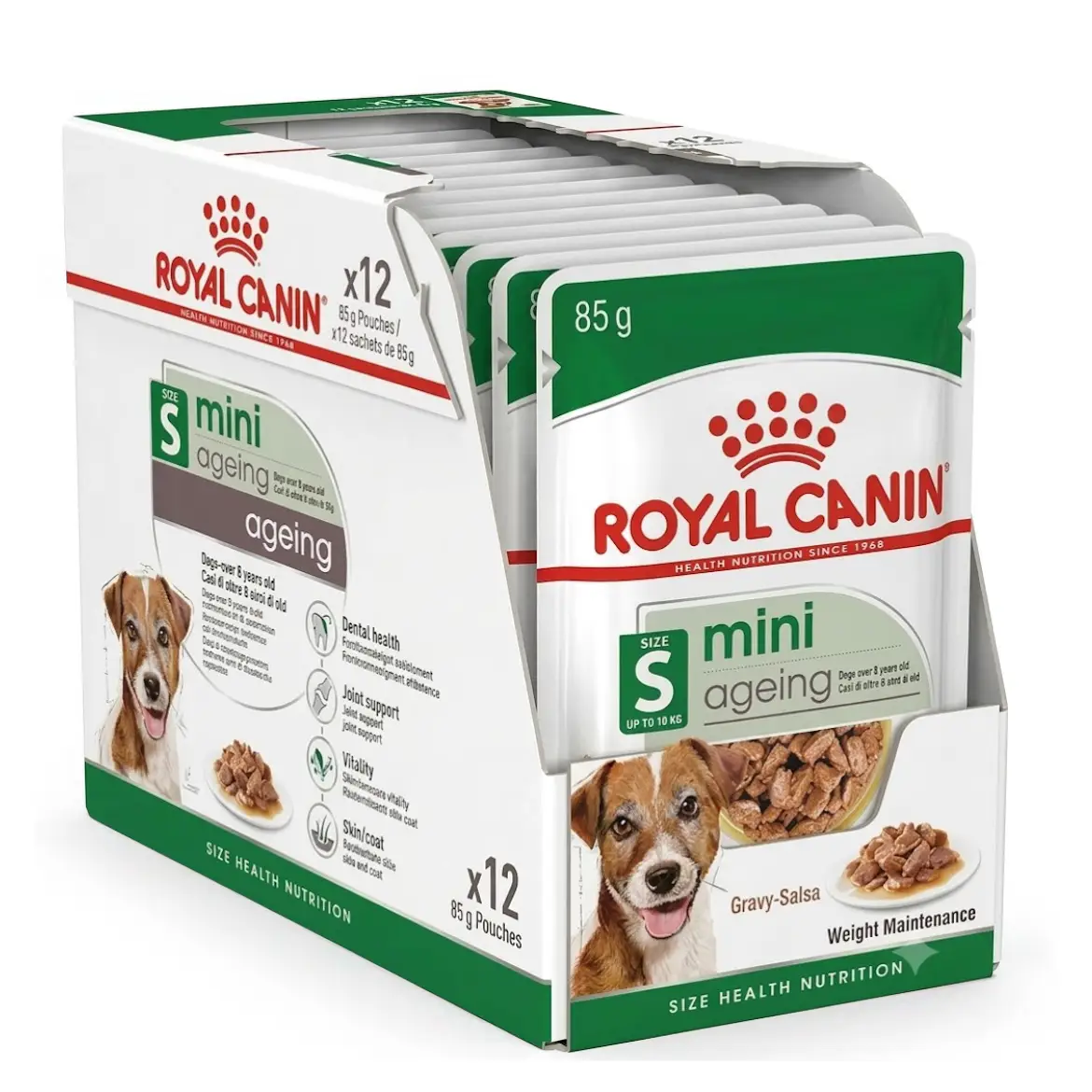 3B9BD37F-715C-4A76-B876-D18E0FC091FE غذای پوچ سگ رویال کنین مینی ایجینگ +12 ROYAL CANIN MINI AGEING 12 * 85G - Image 1