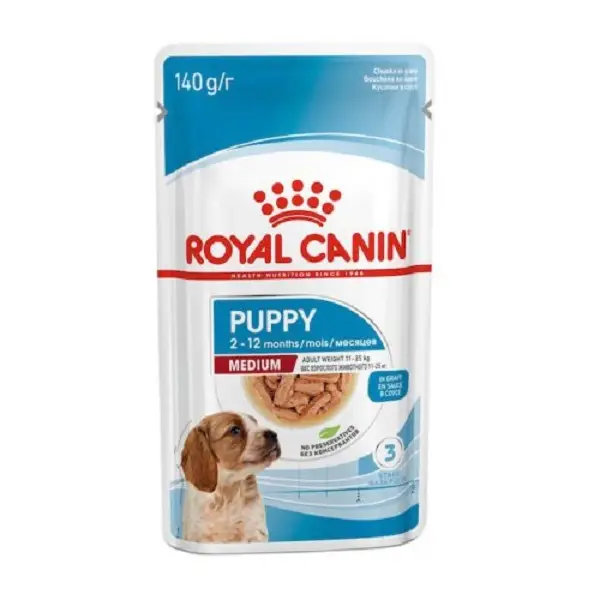 غذای پوچ توله سگ رویال کنین مدیوم پاپی ROYAL CANIN  MEDIUM PUPPY 140G - Image 1